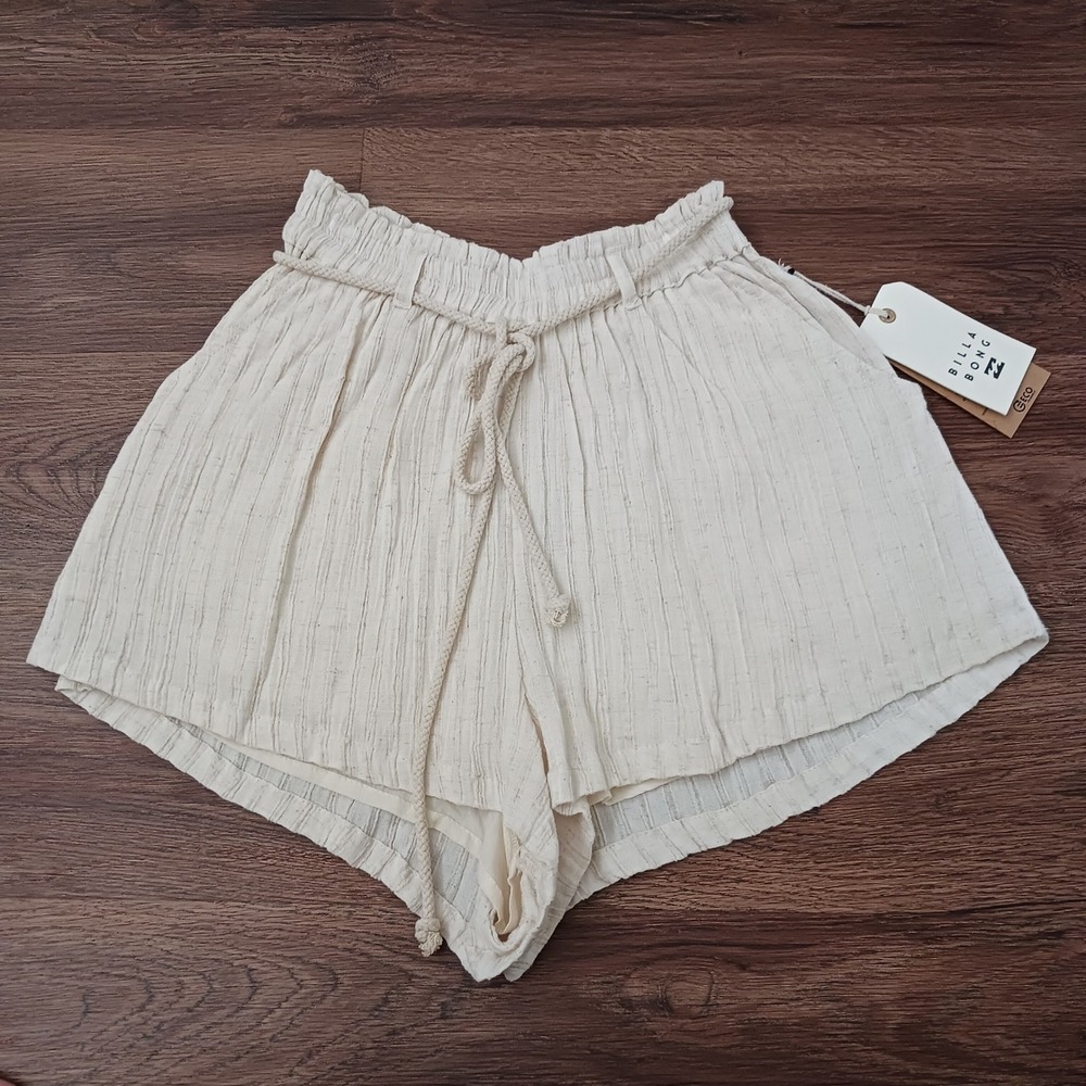 Billabong Wander On Short ABJNS00183 Natural Linen Blend Paperbag Waist New S